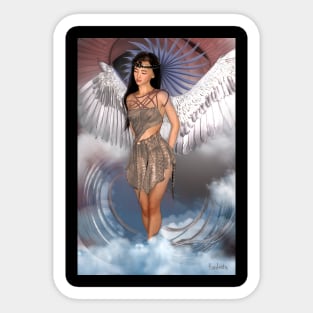 Woman with angel wings standing in clouds Sticker